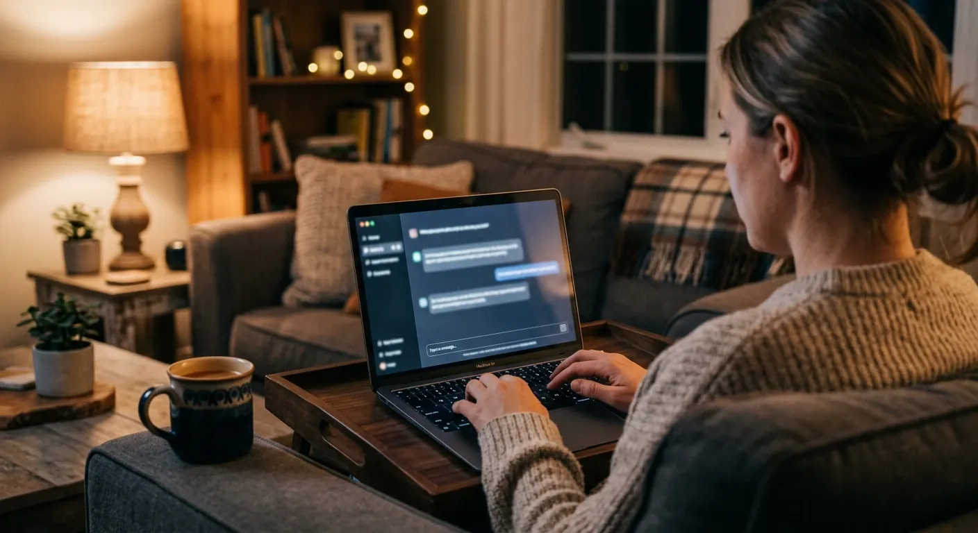 Customer asking an AI assistant on a laptop for a local service recommendation