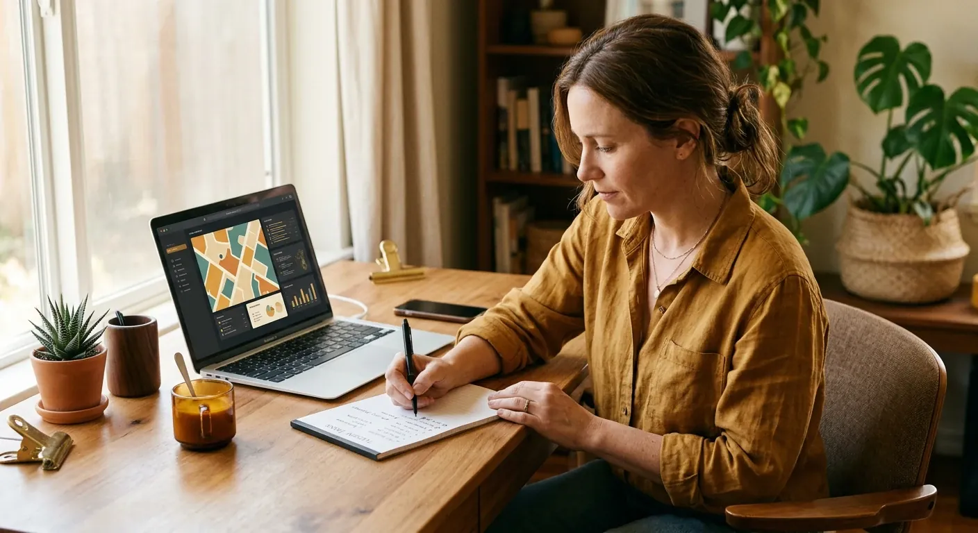Checklist on a desk next to a laptop as a business owner works through visibility tasks