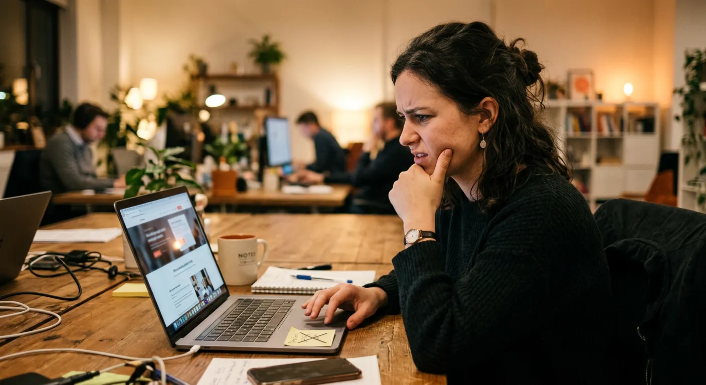 Off-brand AI-generated content displayed on a screen next to authentic brand messaging