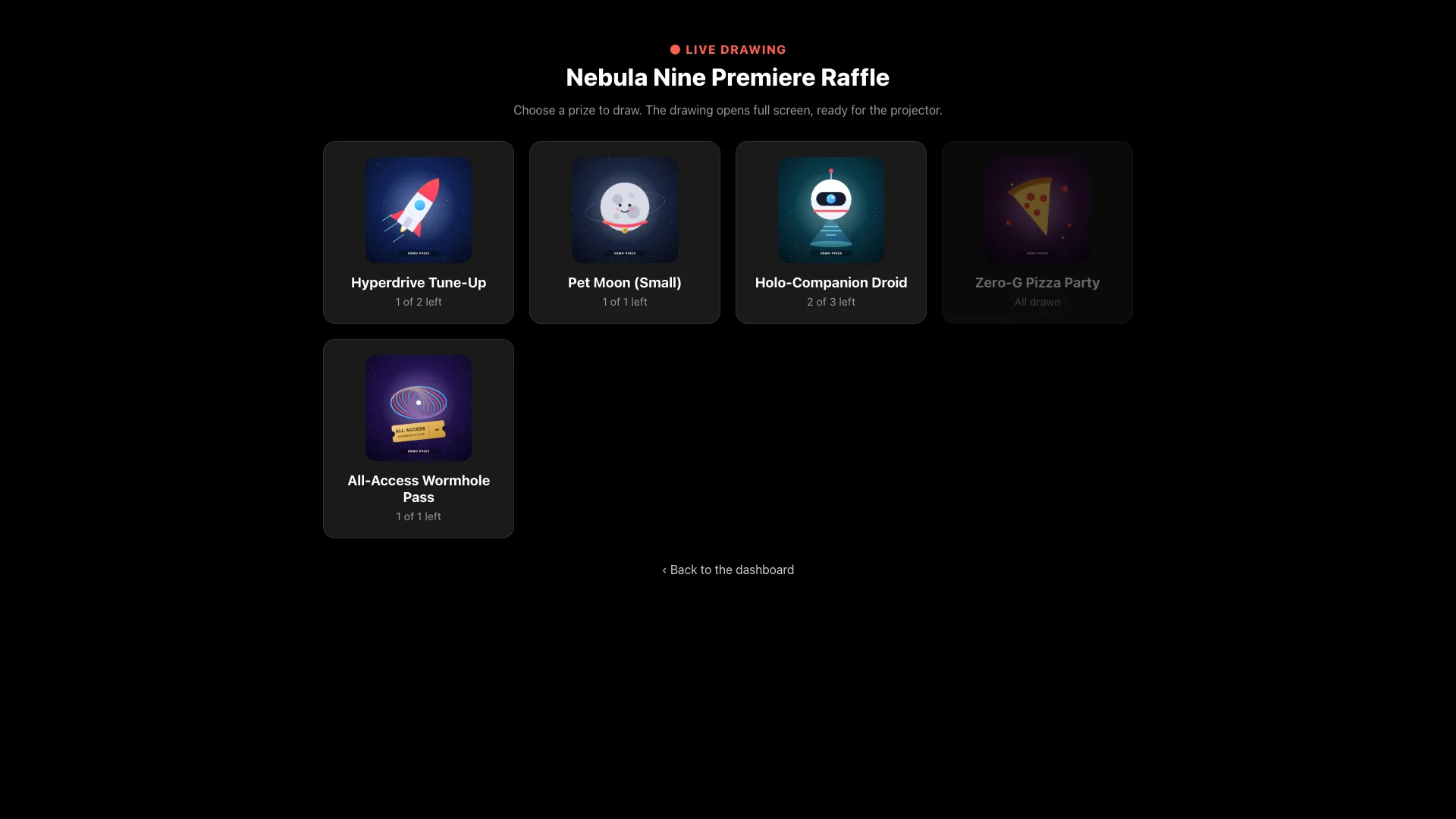 HiveMinds Raffles live drawing prize selection